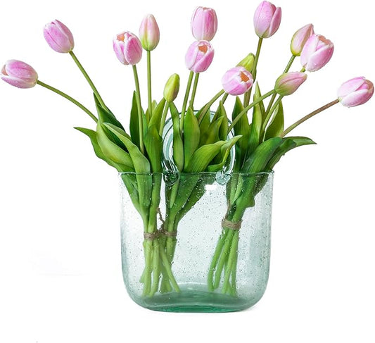 15pcs Artificial Tulips Flowers, Real Touch Latex Bouquet, Fake Tulips for Office Wedding Party Home Kitchen Garden Decoration-B Baby Pink