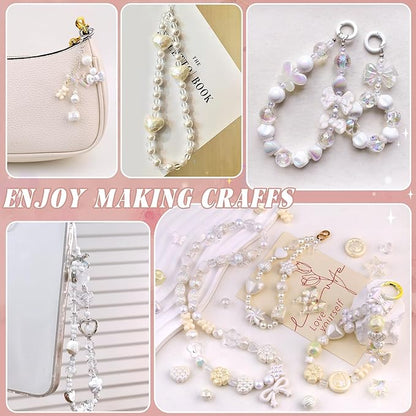 Assorted Acrylic Beads, 200-260PCS White Cute Beads for Bracelet Making, GummyBear Bow Flower Candy Kawaii Charms for Jewelry Making DIY Necklace Keychain Phone Charm Christmas Gift