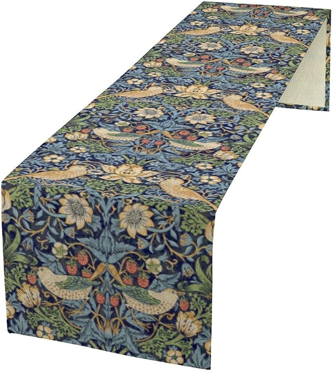William Morris Floral Table Runner,Flowers Botanical Printed Table Runner for Home Kitchen Dining Table Decoration,13x36 Inch Strawberry Thief