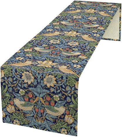 William Morris Floral Table Runner,Flowers Botanical Printed Table Runner for Home Kitchen Dining Table Decoration,13x90 Inch Strawberry Thief