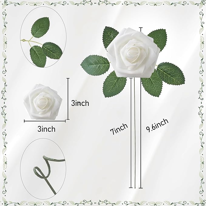 Artificial Flowers, 50pcs Rose for DIY Wedding Bouquets Centerpieces Arrangements, Sage Green & White Fake Flowers with Stem Bridal Shower Party Home Decorations