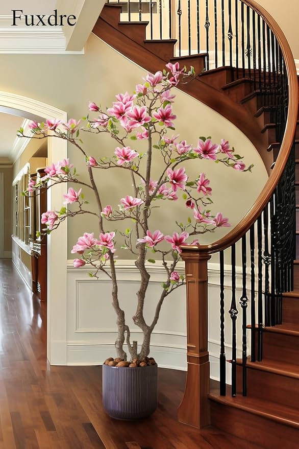 Artificial Magnolia Tree, 6.8FT Tall Fake Indoor Tree, Realistic Real Touch Leaves and Flowers, Perfect for Home Decor, Living Room, Wedding, and Hotel Decor (Pink)