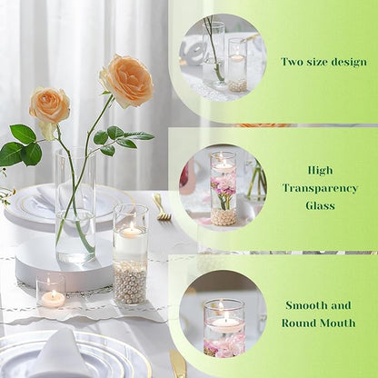 Hewory Glass Cylinder Vases for Centerpieces: 32PCS Clear Flowers Vases Bulk for Floating Candle Bouquet - Hurricane Candle Holders for Wedding Table Birthday Party Decorations