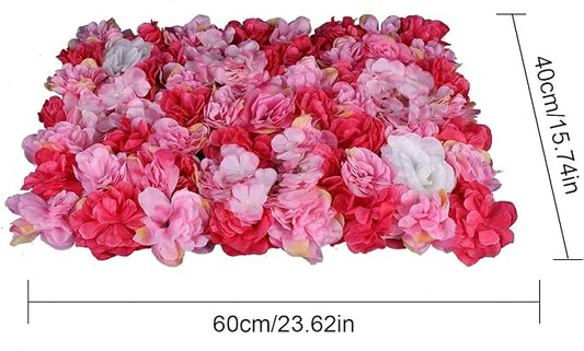 Artificial Flower Wall Panels, Silk Wedding Flower Wall Backdrop Panel, 3D Floral Panel Artificial Floral Wall Mat Flower Screen for Photo Party Wedding Wall Background Decor (6PCS Rose Red+Dark Pink)