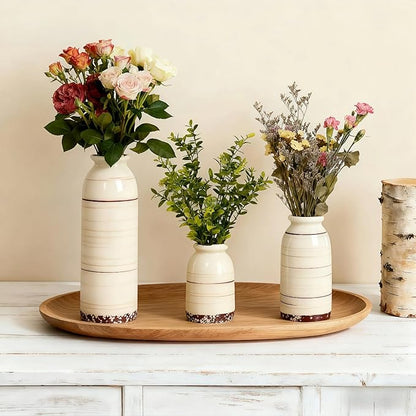Ceramic Vase Set of 3 – Handcrafted Modern Farmhouse Decorative Vases for Boho Living Room Centerpieces, Entryway Decorations, Coffee Table, Bookshelf, Fireplace Mantel