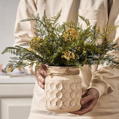 Ceramic Flower Vases for Home Decor Rustic Ideal Shelf Decor Table Décor, 6 Inch Ceramic White Vase for Flowers, Neutral Cream Vases for Mantel, Shelf, Living Room, Table Decoration, Beige