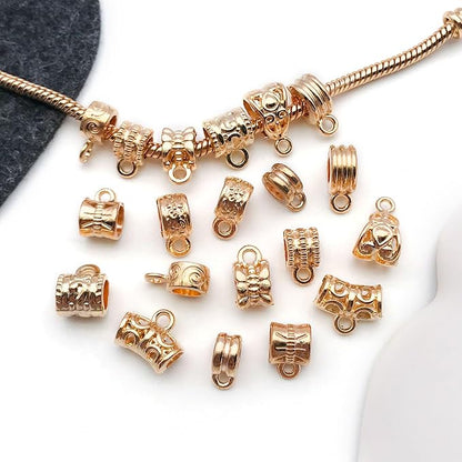 WOCRAFT 60pcs KC Gold Bails Space Beads Bracelet Charms for Jewelry Making Sets DIY Necklace Bracelet Keychain Crafting Charms Kit Craft Supplies (SN854)