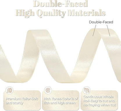 Cream Satin Ribbon, Double Faced 1/2 Inch X 25 Yards Cream Ribbon, Premium Satin Ribbon for Gift Wrapping, Crafts, Hair Bow Making, Sewing, Flower Bouquet, Wedding Party Decor