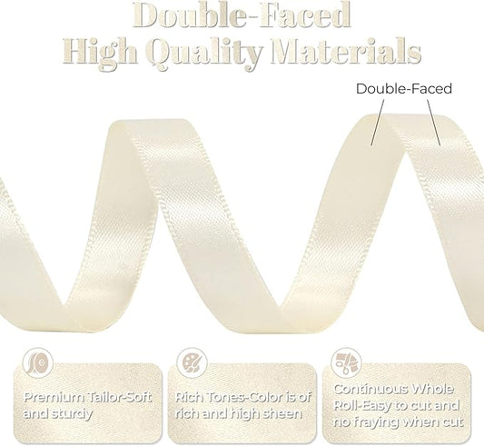 Cream Satin Ribbon, Double Faced 1/2 Inch X 25 Yards Cream Ribbon, Premium Satin Ribbon for Gift Wrapping, Crafts, Hair Bow Making, Sewing, Flower Bouquet, Wedding Party Decor