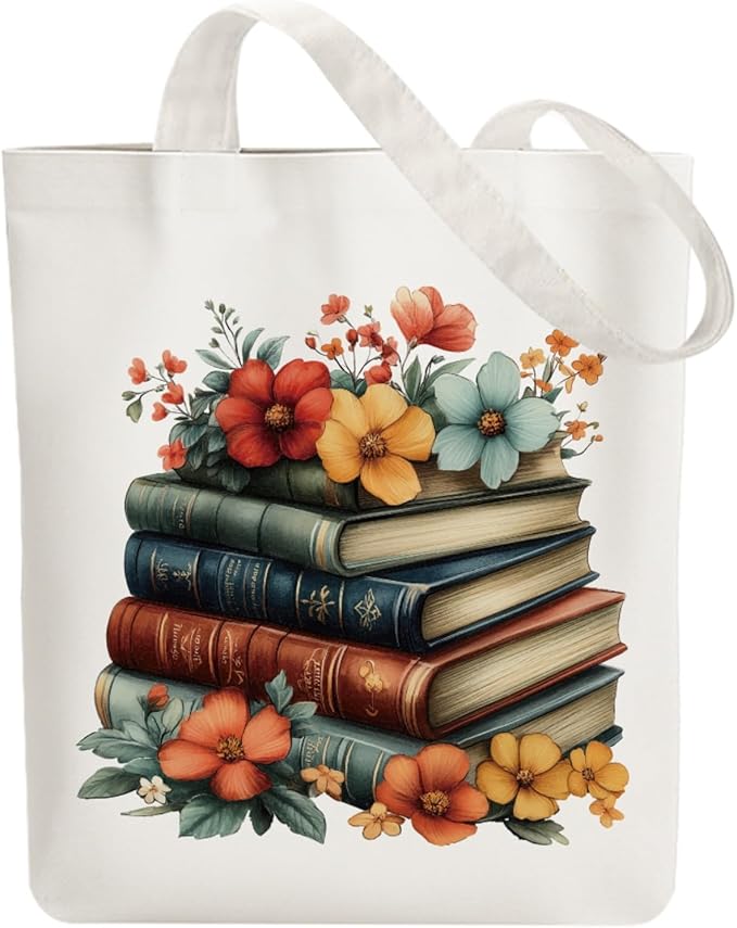 ANATTASOUL Canvas Tote Bag Flower Reusable Cotton Bag for Women, Durable Cloth Shoulder Bags with Zipper Pockets for Shopping, Vacation, Work, Gym