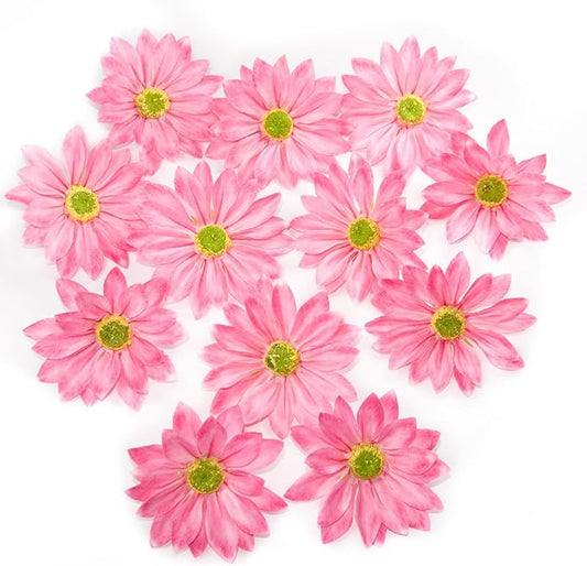 Silk Daisy Flower Heads, Pink Daisy Artificial Flower Head Bulk, 12 Pcs 3.5 Inch Fake Flowers Heads Gerbera Flowers Head for Craft, Easter Wedding, DIY Wreath, Party Decorations