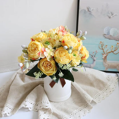 ASTRYAS 8Pcs Yellow Peonies Artificial Flowers, Fake Silk Peony Faux Peonies Flowers for Decoration Florals Arrangements Centerpiece Table Wedding Party Home Decor(8,Yellow)