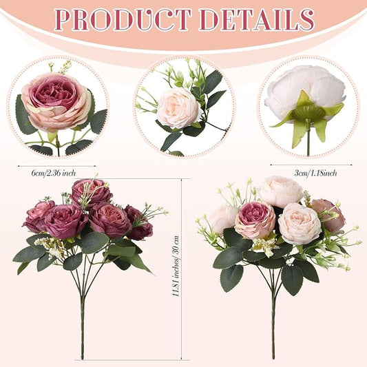 Geosar 24 Bundles Artificial Peonies Flowers Fake Silk Peony Bouquet Faux Peonies Flowers Bulk for Decoration Vase Floral Arrangements Wedding Party Table (Dusty Pink,Dusty Rose)