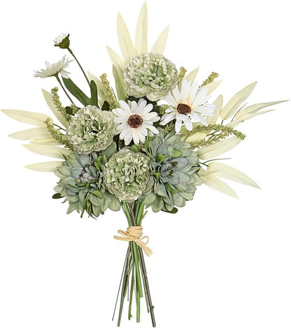Dremisland Artificial Flowers Bouquet Silk Floral Arrangements Faux Flowers Plant for Home Decor Wedding Bride Bouquets Floral Tables Centerpieces for Home Decor Indoor Vase Table Decor (Green)