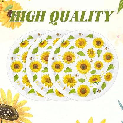 50PCS Sunflower Party Paper Plates 7 Inch, Disposable Floral Birthday Cake Dessert Plates for Picnic Birthday Bridal Shower Fall Party Decorations (Sunflower)