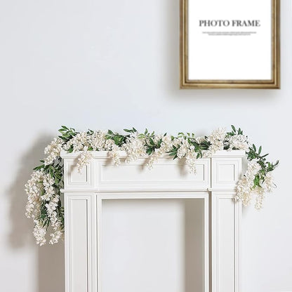 Duovlo 4Pcs 6.6Ft/Piece Imitation Silk Wisteria Garland Hanging Flower Vine for Home Outdoor Garden Ceremony Wedding Arch Floral Decor (Milk White)