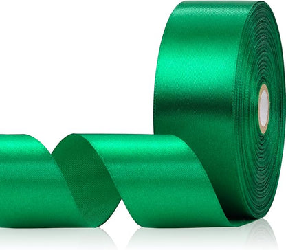 Green Ribbon 1-1/2 Inch x 60 Yards, Green Satin Ribbon for Crafts, Gift Wrapping, Flower Bouquet, Handmade Roses, Christmas, Wedding and Festival Decor
