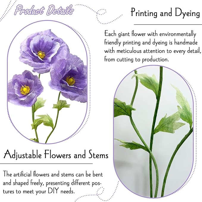 Giant Artificial Flowers for Decoration, Large Wedding Birthday Party Exhibition Banquet Backdrop Photography Props Shop Window Display Stage Nursery Events Bridal Showers Home Garden Decor, Purple