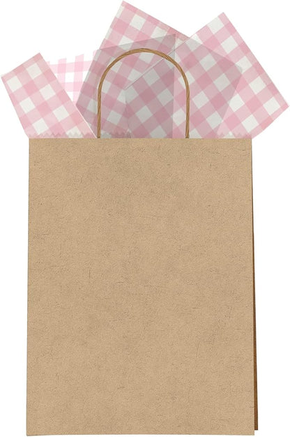Pro Supply Global Pink Gingham Printed Tissue Paper for Gift Bags or Boxes and Wrapping - Checkered Bulk Decorative Art Tissue Paper for Packaging and Gifting | 24 Sheets 20" x 30"