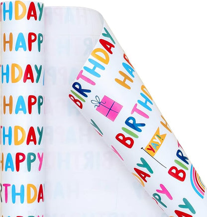 WRAPAHOLIC 30 Inch Birthday Wrapping Paper Roll - Happy Birthday Wrapping Paper for Holiday, Party, Baby Shower - 30 Inch x 33 Feet