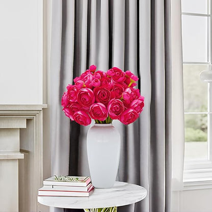 24 Pcs Ranunculus Artificial Flowers 10.5", Mini Faux Silk Ranunculus with Stem, Fake Flowers for Home Decor Indoor Wedding Bouquets Centerpieces (Hot Pink)
