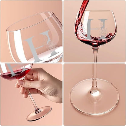 Personalized Gifts for Women, Monogrammed A-Z Wine Glass Customized Gift, Unique Christmas Birthday Gifts for Women Her Mom Friend Sister Wife Daughter Nurse (H)