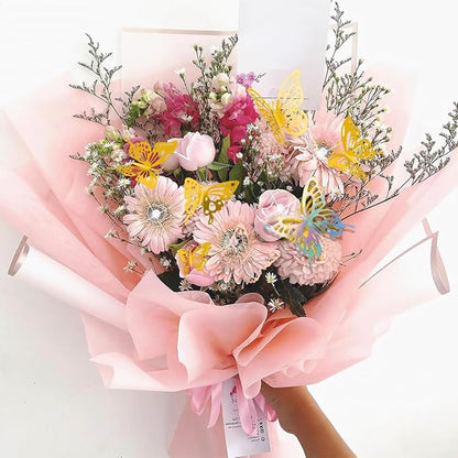 BAO-HUA-A2 Floral Bouquet Wrapping Kit, 60 Sheets Waterproof Paper, Black Pink Beige With Ribbons, Flower Pins, 3D Butterflies & Crowns for Florist Wrap