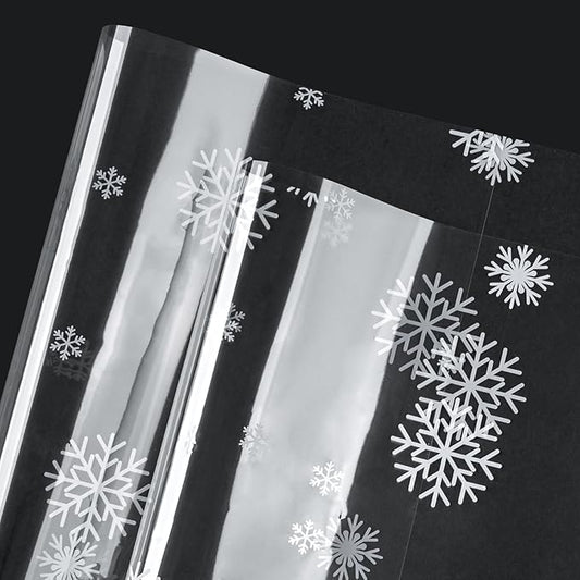 LeZakaa 20 Sheets Flower Wrapping Paper, White Snowflake Print, Waterproof Transparent Floral Bouquet Paper for Gift Baskets Bouquets, DIY Crafts, for Christmas, Winter Holiday, Valentines, Birthday