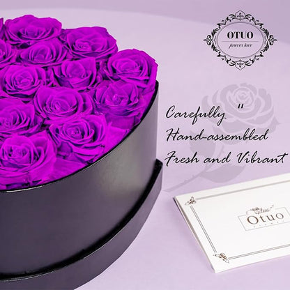 16 Preserved Roses in Heart-Shaped Box, Flowers for Delivery Prime Last up 2 Years, Real Forever Flowers for Wife, Girlfriend, Mother, Eternal Roses for Anniversary - Purple