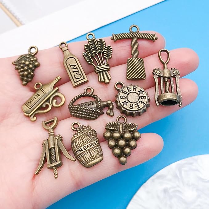 WOCRAFT 60pcs Antique Bronze Wine Bracelet Charms for Jewelry Making Sets DIY Necklace Bracelet Keychain Crafting Charms Kit Craft Supplies (SN871)