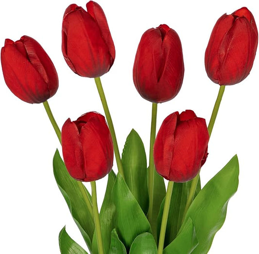 6PCS 23" Fake Tulip Flowers Artificial Red Tulips Long Stem Faux Flower, Silk Flower Décor for Floral Arrangement Home Farmhouse Wedding Decoration