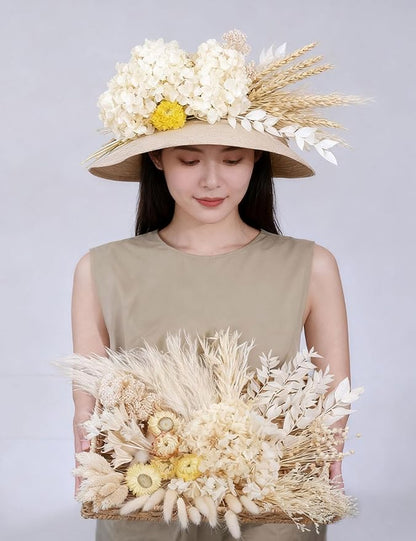 Natural Dried Flower Set, Bulk Dried Flowers with Stems, Dried Daisies, Dried Rabbit's Tail Grass,Mini Bouquet.(White)