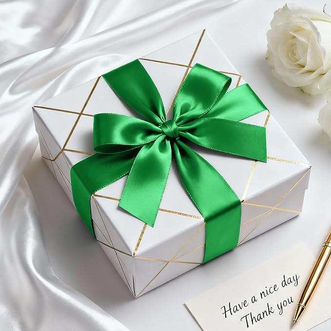 1-1/2" x 50 Yards Satin Ribbon - Green Silk Ribbon with Spool - Ideal for Gift Wrapping, Floral Bouquets, Crafts, Wedding Party Decorations, Christmas and Sewing Projects