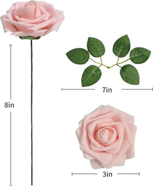 DuHouse 25Pcs Artificial Roses Flowers Fake Roses with Stems Real Touch Foam Flowers for DIY Wedding Bouquet Baby Shower Centerpiece Floral Arrangement Party Home Decor(Blush)