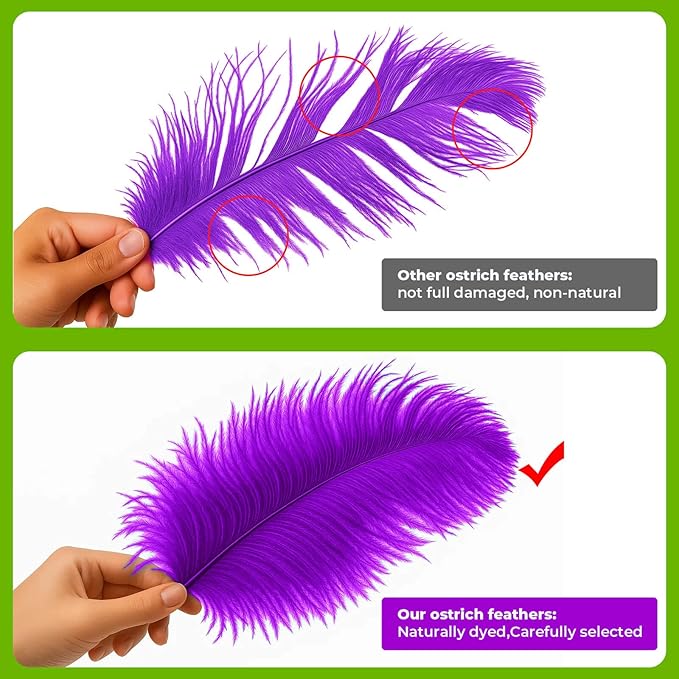 Piokio 20 pcs Natural Purple Ostrich Feathers 8-10 inch(20-25 cm) Bulk for DIY Handmade Artwork and DIY Clothes, Feather Pens, Dream Catcher, Table Decoration.