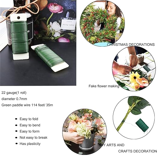 Floral Tape and Floral Wire Arrangement Tools Kit with Wire Cutter - 1 pcs vase, 16 Gauge Floral Stem Wire and 22 Gauge Paddle Wire, Boutonniere Pin, for Bouquet Stem Wrapping and Floral Crafts