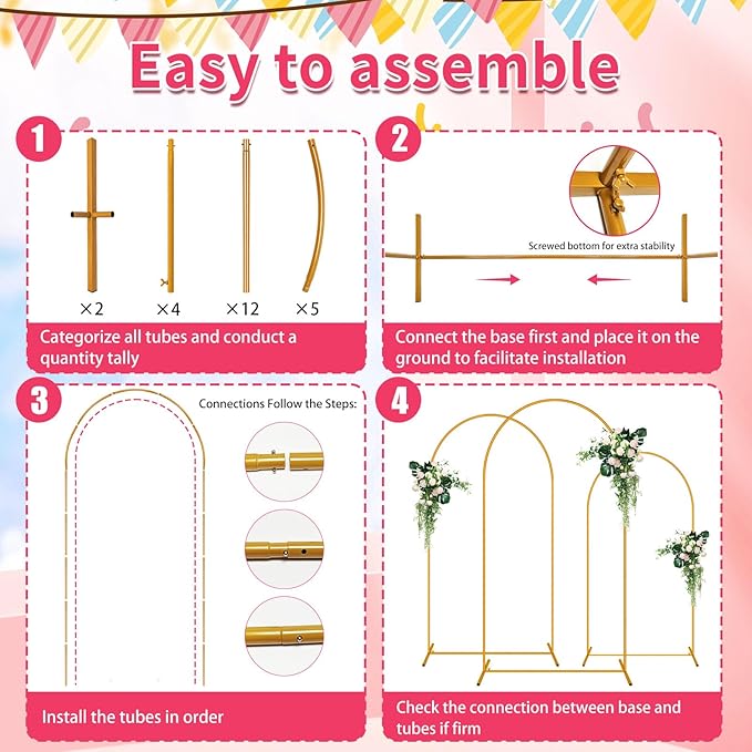 6.6 FT Arch Backdrop Stand, Metal Background Balloon Arch Stand, Baby Shower Backdrop Arch, Gold Arches for Party Decoration