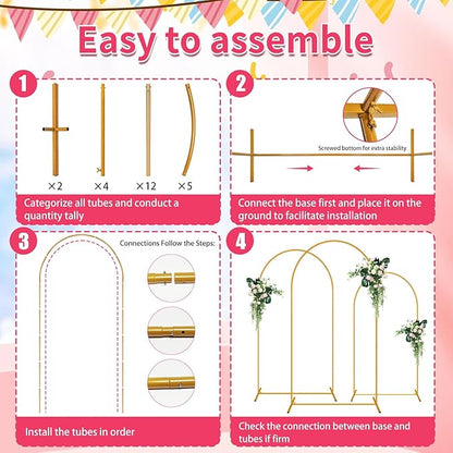 6.6 FT Arch Backdrop Stand, Metal Background Balloon Arch Stand, Baby Shower Backdrop Arch, Gold Arches for Party Decoration