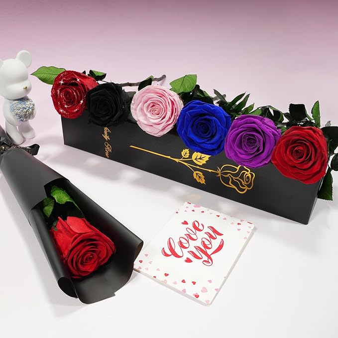 Yamonic Preserved Flower Rose Birthday Gifts for Women, Mothers Day Rose Flowers Gifts for Mom, Real Flower for Women, Grandma, Wife, Girlfriend Gifts for Christmas, Valentine's Day