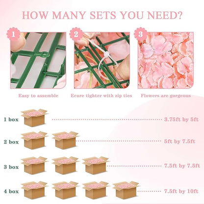Flower Wall Panel Wedding Backdrop: 12 Pcs Artificial Flower Wall Backdrop 3D Silk Hydrangea Floral Wall for Bridal Shower Party Birthday Decoration (Blush, 15 x 15 Inch)