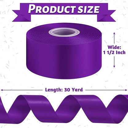 Fullive 1 1/2 Inch Ribbon for Gift Wrapping, 30 Yards Dark Purple Halloween Ribbon, Polyester Satin Ribbons for Birthday Halloween Mardi Gras Decorations DIY Bows Wrapping Bouquet Floral Arrangements