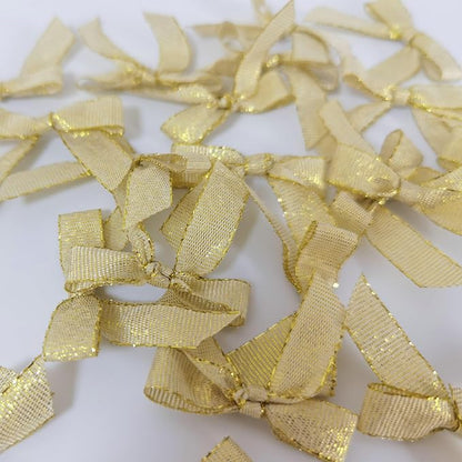 50pcs/pak 1-1/2" Mini Metallic Gold Ribbon Bows Without Twist Ties for Crafts Candy Packing Decor Christmas Halloweeen Decoration (W.Gold)