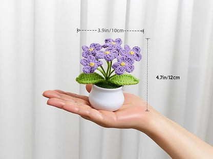 Crochet Flowers Cute Handmade Knitted Potted Flower Plants Gift for Women Female Teacher Birthday Anniversary Valentines Christmas Decor for Car Dashboard Home Room Office Desk Decorations