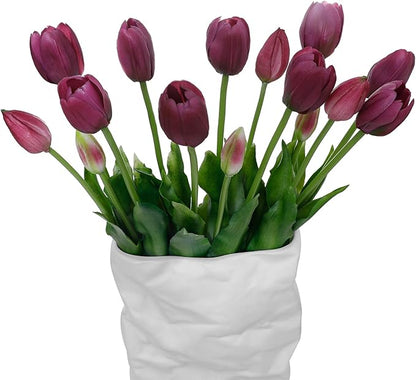 15 Pcs Deep Purple Artificial Flowers Tulips Real Touch Latex Plastic Soft Faux Bouquets for Party, Wedding, Home, Room, Garden Decor