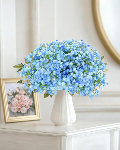 48Pcs Babys Breath Artificial Flowers, Fake Baby Breath Flowers Artificial Bulk Faux Gypsophila Real Touch Flowers for Wedding DIY Bouquet Floral Arrangement Party Home Garden Decoration, Blue