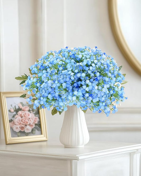 48Pcs Babys Breath Artificial Flowers, Fake Baby Breath Flowers Artificial Bulk Faux Gypsophila Real Touch Flowers for Wedding DIY Bouquet Floral Arrangement Party Home Garden Decoration, Blue