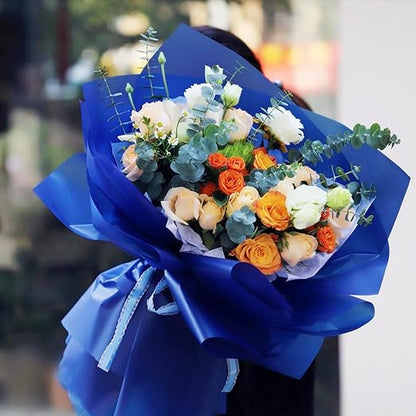 Jutieuo 20 Sheets Royal Blue Flower Wrapping Paper, Waterproof Solid Floral Bouquet Wrapping Paper, Florist Supplies Packaging for Wedding Birthday Gift DIY Craft (22.0 x 22.0 inch)
