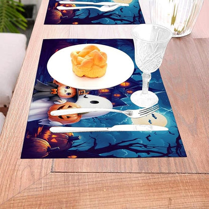 PVC Placemats Set of 1 Wipeable Table Mats Washable Heat Resistant Non Slip Vinyl Dining Table Mat for Kitchen Indoor Outdoor Patio Farmhouse Place Mats Halloween Castle Pumpkin Ghosts Decorative