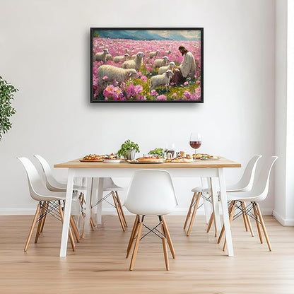 Jesus Lamb Large Wall Art Christian Religious Painting Wall Decor Church Canvas Prints Pink Pictures Framed Artwork Decoration for Prayer Bedroom Living Room Office 36"x24"