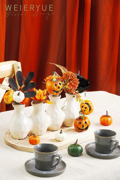 Halloween Decor Artificial Flowers Black Roses with Pumpkins, Box Set Fake Flowers for, Indoor and Outdoor Front Party Party Decorations (Halloween Pumpkins are Orange and Black)